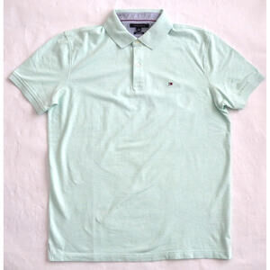 Tommy Hilfiger Mens Polo Shirt XL Lt. Green Slim Fit  Mesh Short Sleeve Logo